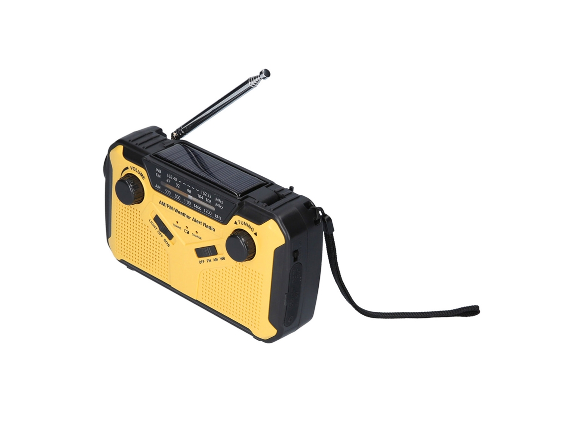 BJ Radio Digital FM AM WB Linterna solar de emergencia para exteriores con manivela Luz LED Alarma SOS Batería de 2500 mAh Conector USB Auriculares de 3,5 mm
