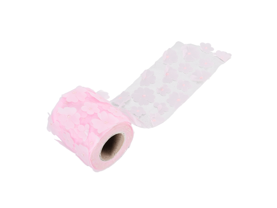 Rolo de Tule com Flores 8cm 10yds Poliéster Diy Decoração Casamento Festas Rosa
