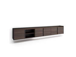 Mueble para TV, 309x35x50cm, para televisores de hasta 80'', montaje en pared, LED, roble oscuro y negro.