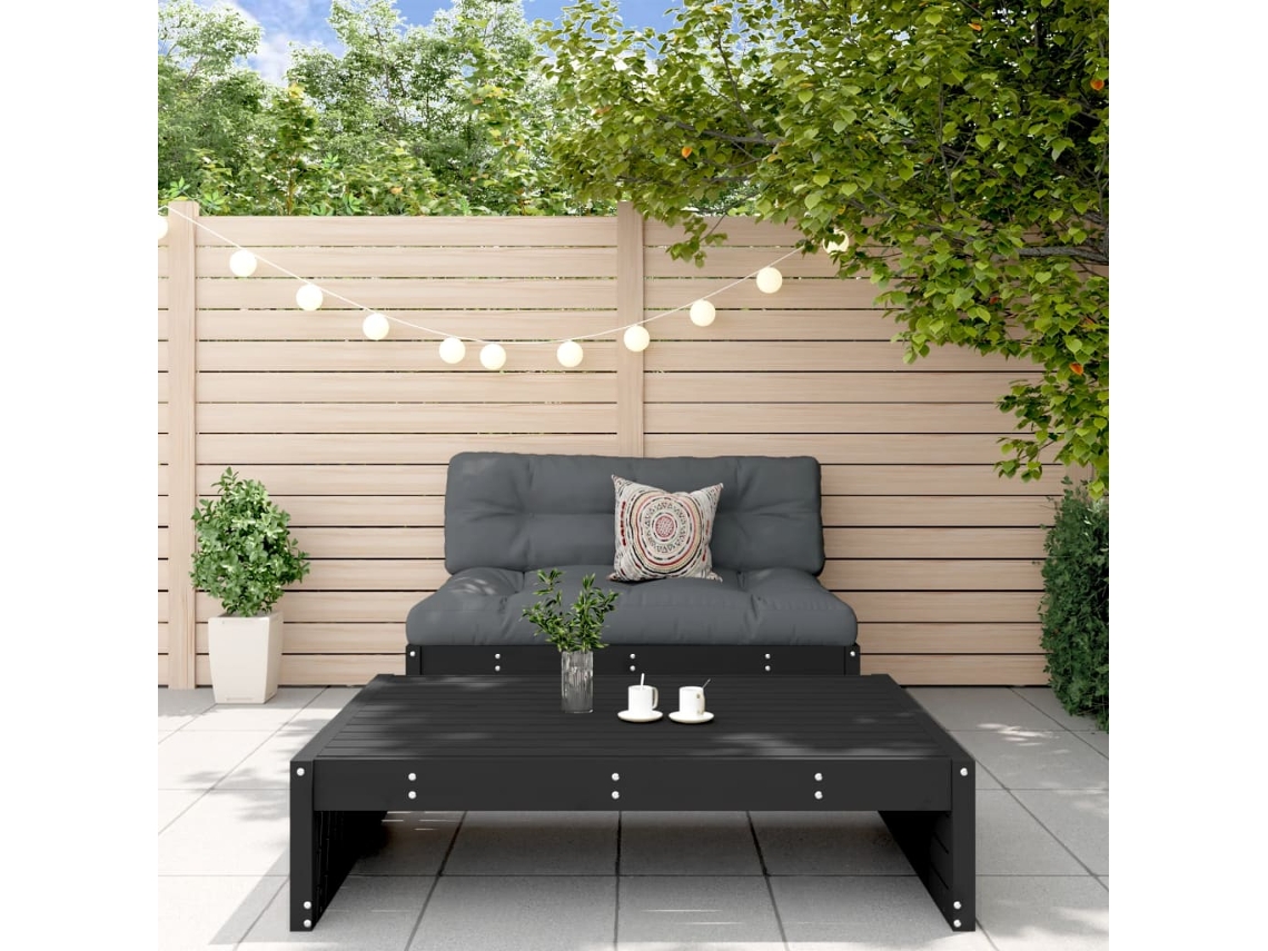 Conjunto de jardín de 2 piezas con cojines, madera maciza, negro, DKD Home Decor
