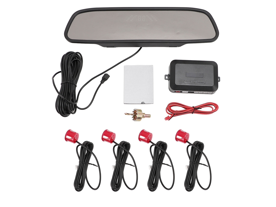 Sistema De Radar De Marcha Atrás Con 4 Sensores, Led, Luz De Alerta Sonora Para Coche, Suv, Camión, Detección De 0,3 A 2,0 M, Rojo.