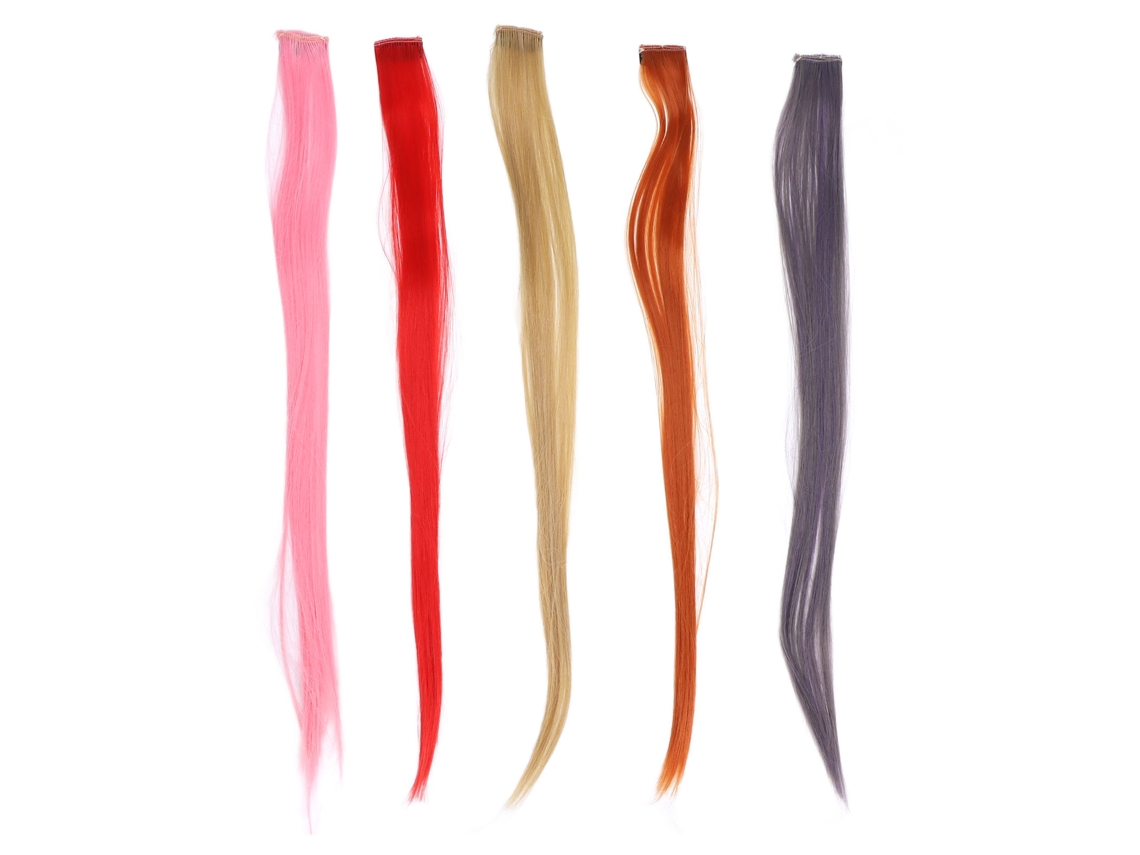 5pcs Extensões De Cabelo Clip-in Coloridas Retas Para Cosplay