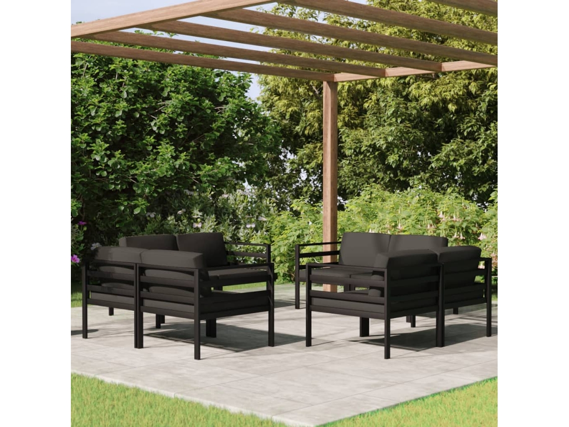 Conjunto de jardín de 8 piezas con cojines de aluminio antracita, Dkd Home Decor