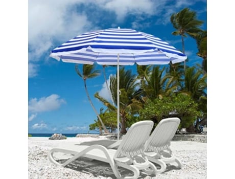 Sombrilla de playa grande 280cm Sombrilla Plegable Antiviento Raya Blanco SELEOK