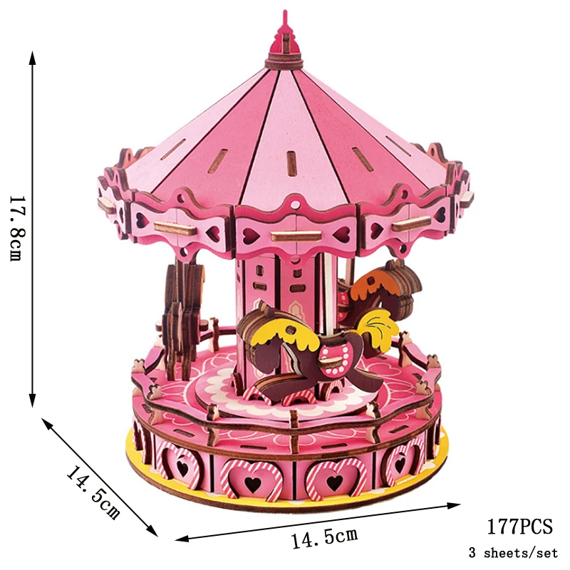 (carrusel) Rueda Giratoria De Madera 3d, Modelo De Castillo, Juguete De Montaje Diy