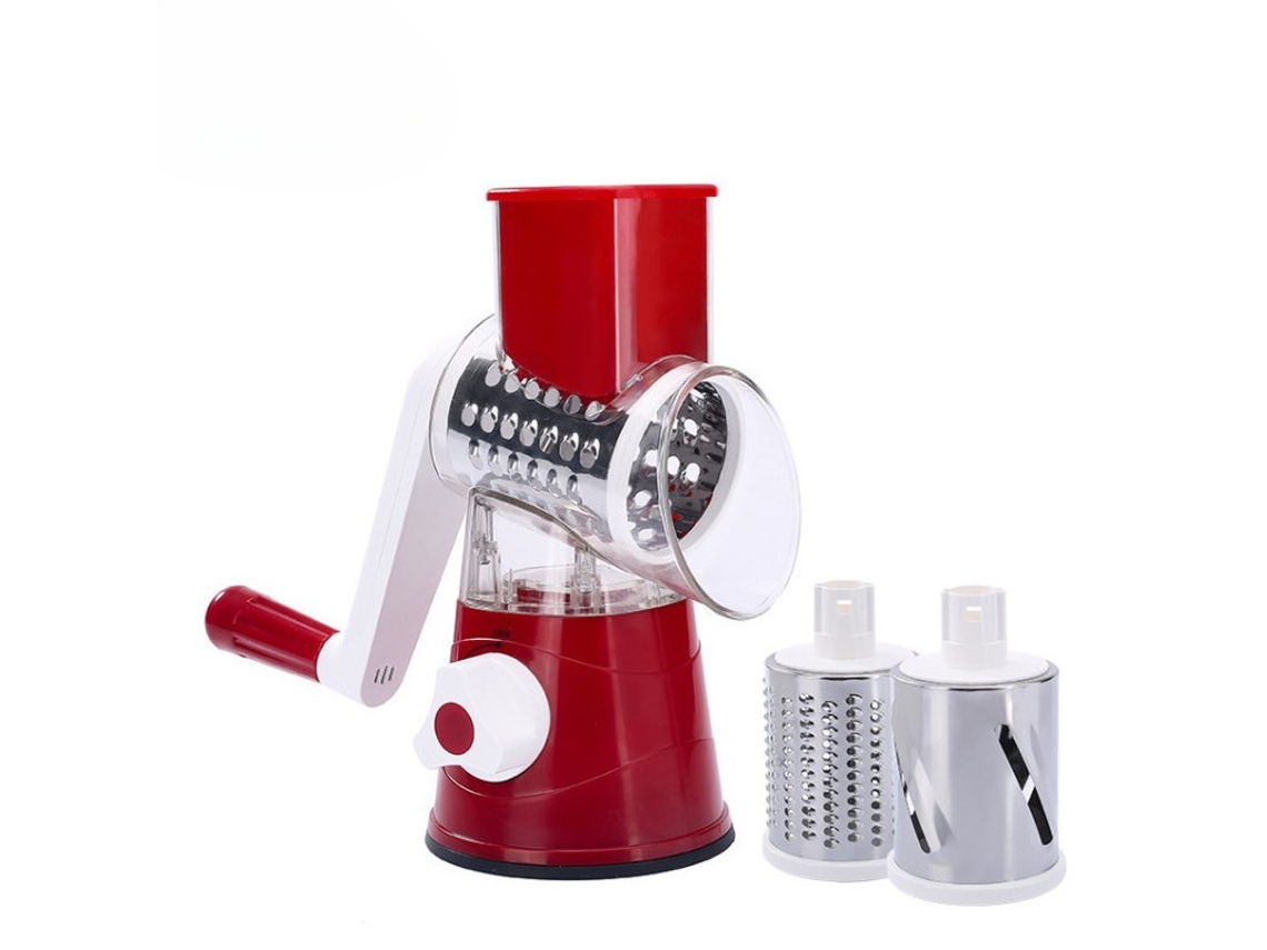 Rallador de verduras giratorio manual con 3 cuchillas de acero inoxidable para verduras cocidas y frutos secos rojo SIURN