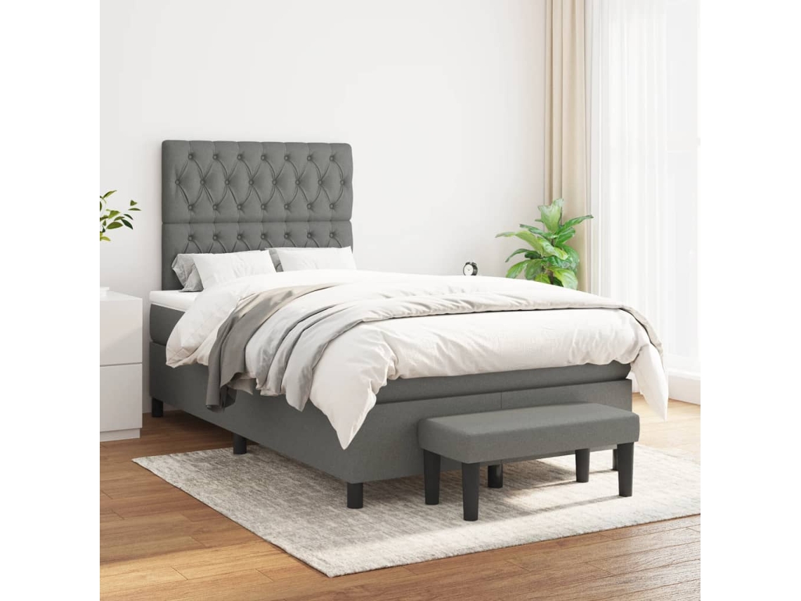 Cama Box Spring Con Colchón Tela Gris Oscuro 120x200 Cm