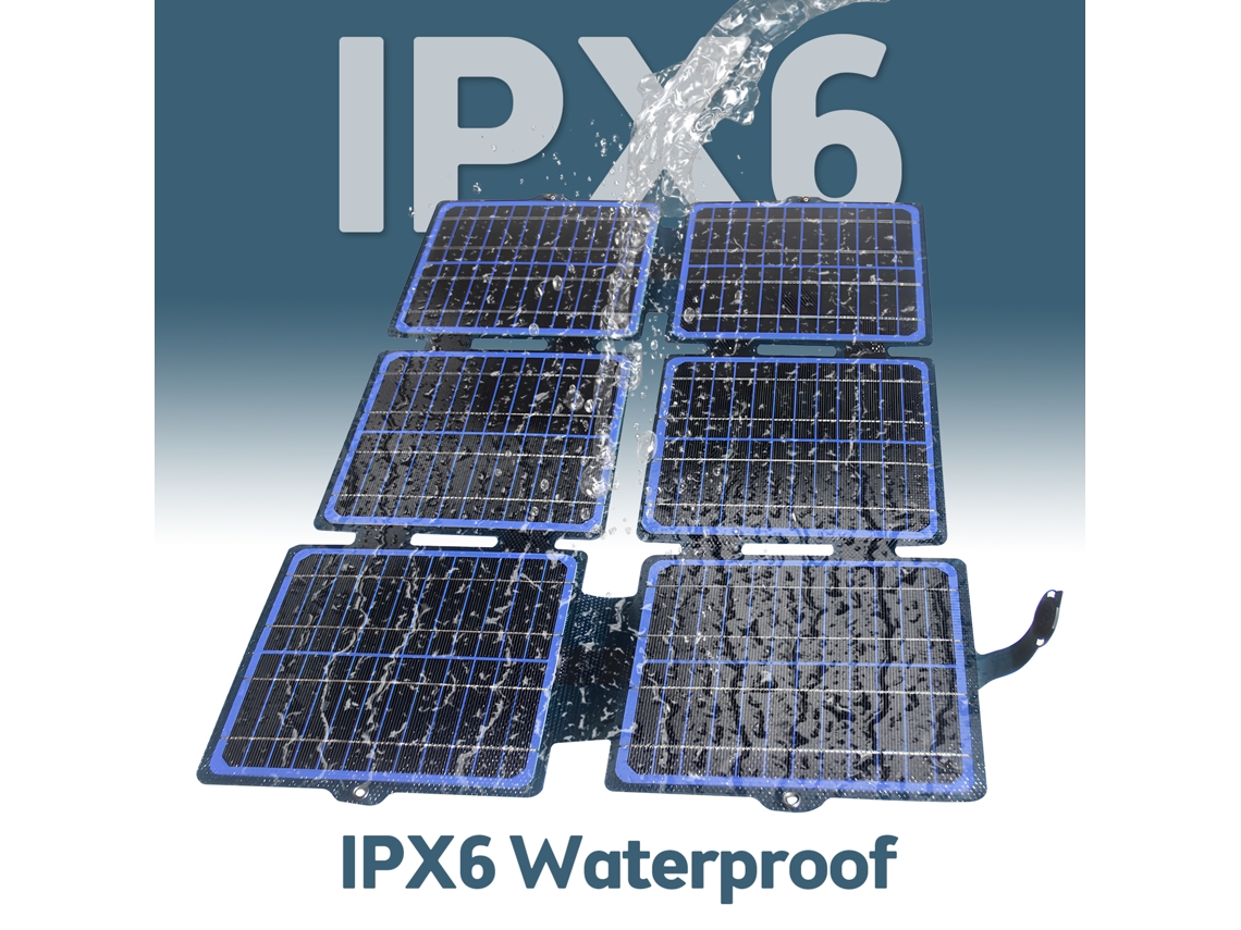 Panel solar portátil (30 W, resistente al agua IPX6)