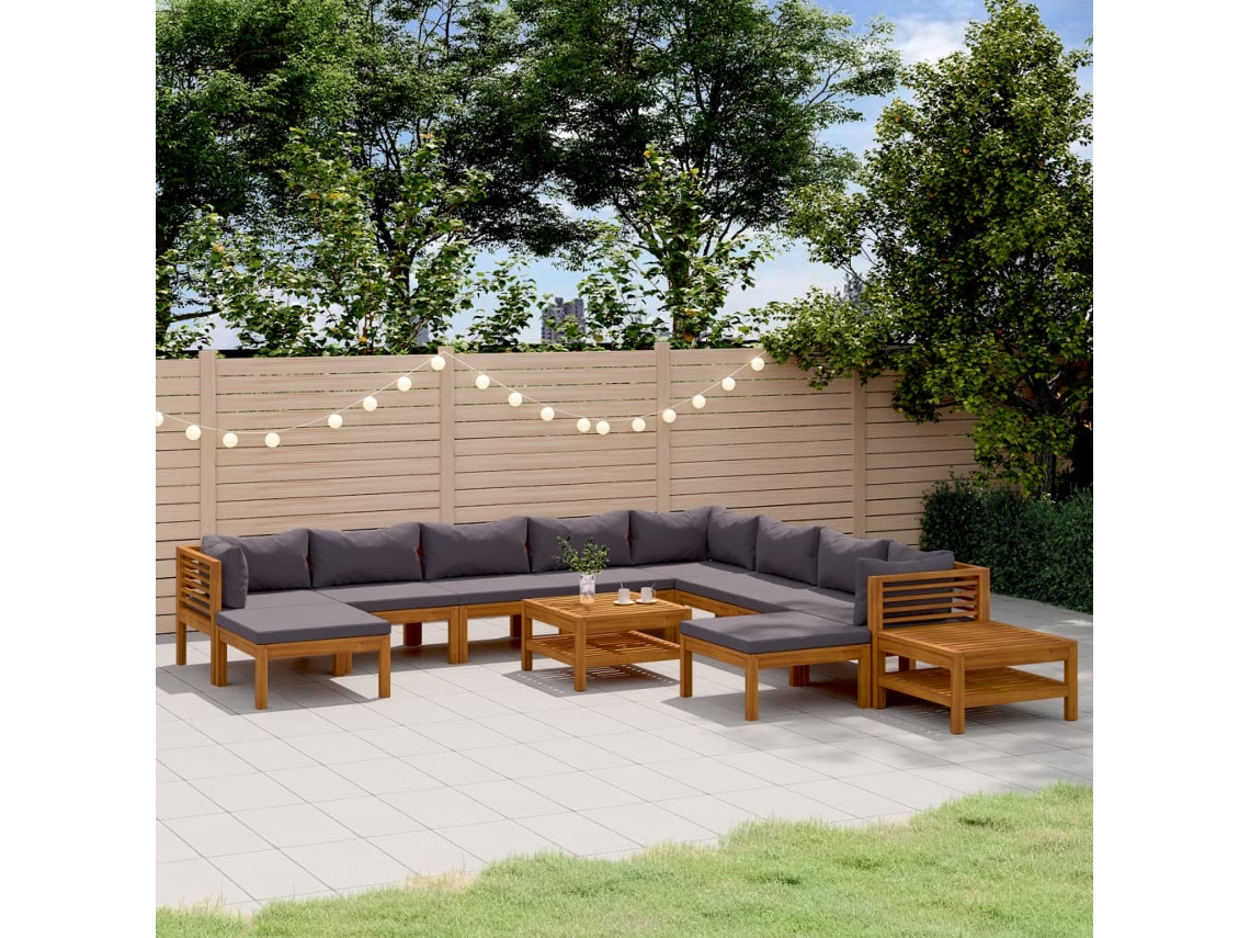 Conjunto de salón de jardín de 12 piezas con cojines de madera maciza de acacia, Dkd Home Decor