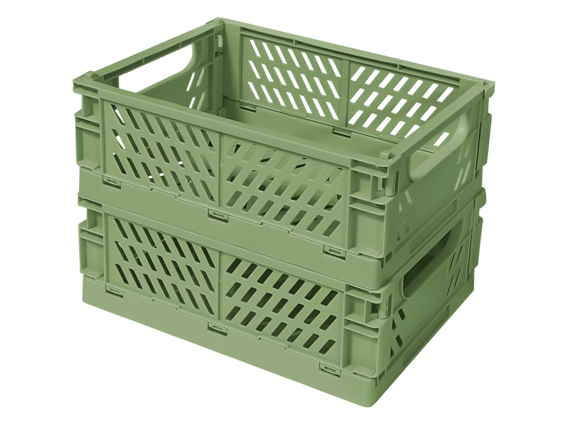 2 Cestas Plegables Plásticas Verdes, 9.8×6.5×3.8 Pulgadas, Multiusos.
