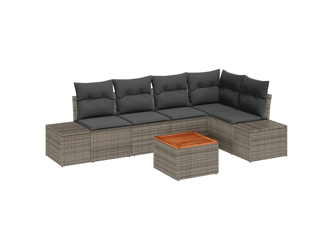 Conjunto de sofá de jardín de 6 piezas de mimbre gris EXCLUSIVO DE LA CASA