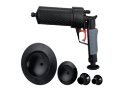 Relaxdays Limpiador Tuberías Aire Comprimido, Desagües Obstruidos, Lavabo, Wc Y Ducha, 4 Accesorios, Desatascador, Negro