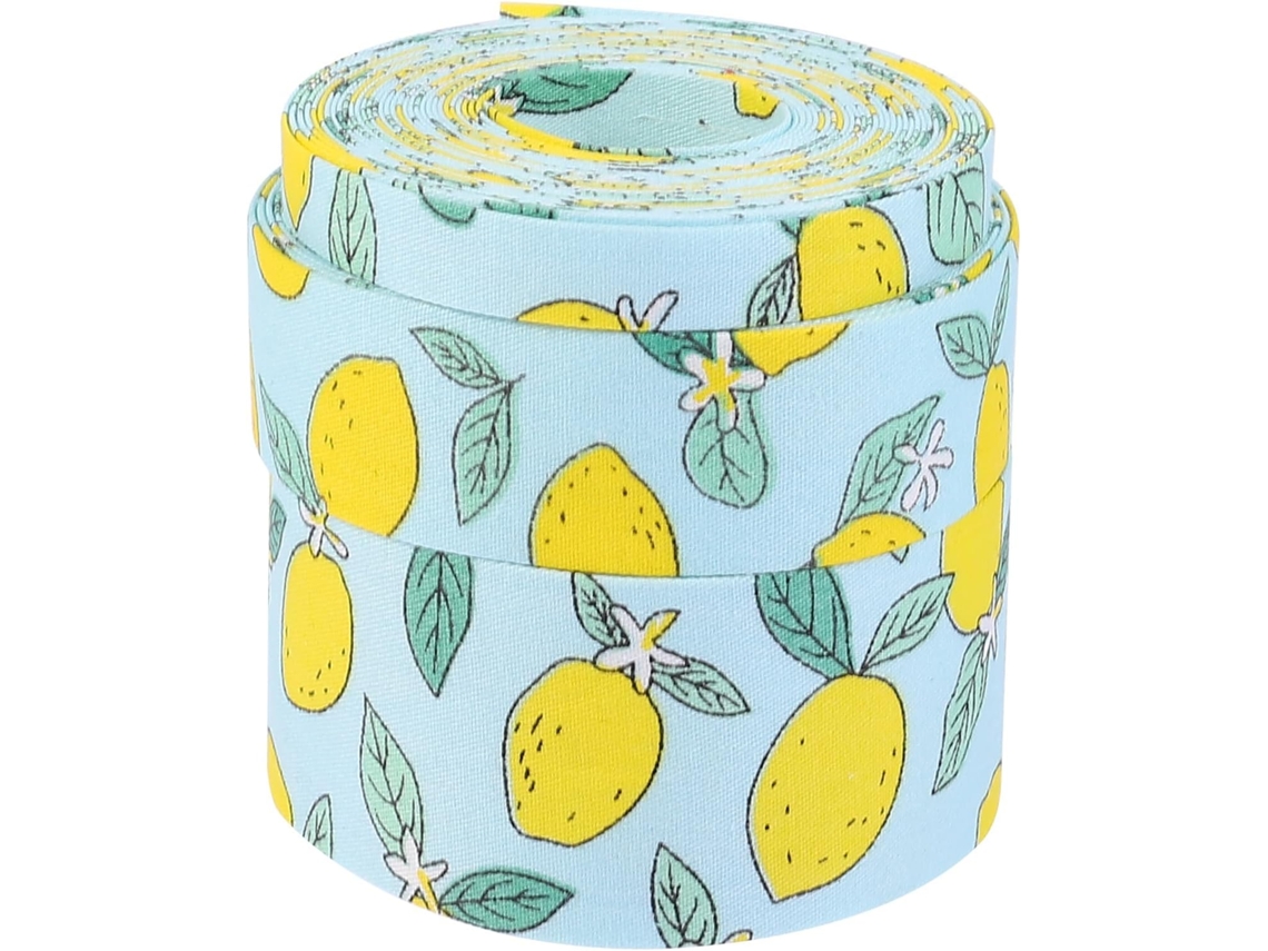 Cinta Decorativa De Algodón Azul Con Estampado De Frutas, 3 Rollos De 5 Metros, Suave Al Tacto Y Duradera.