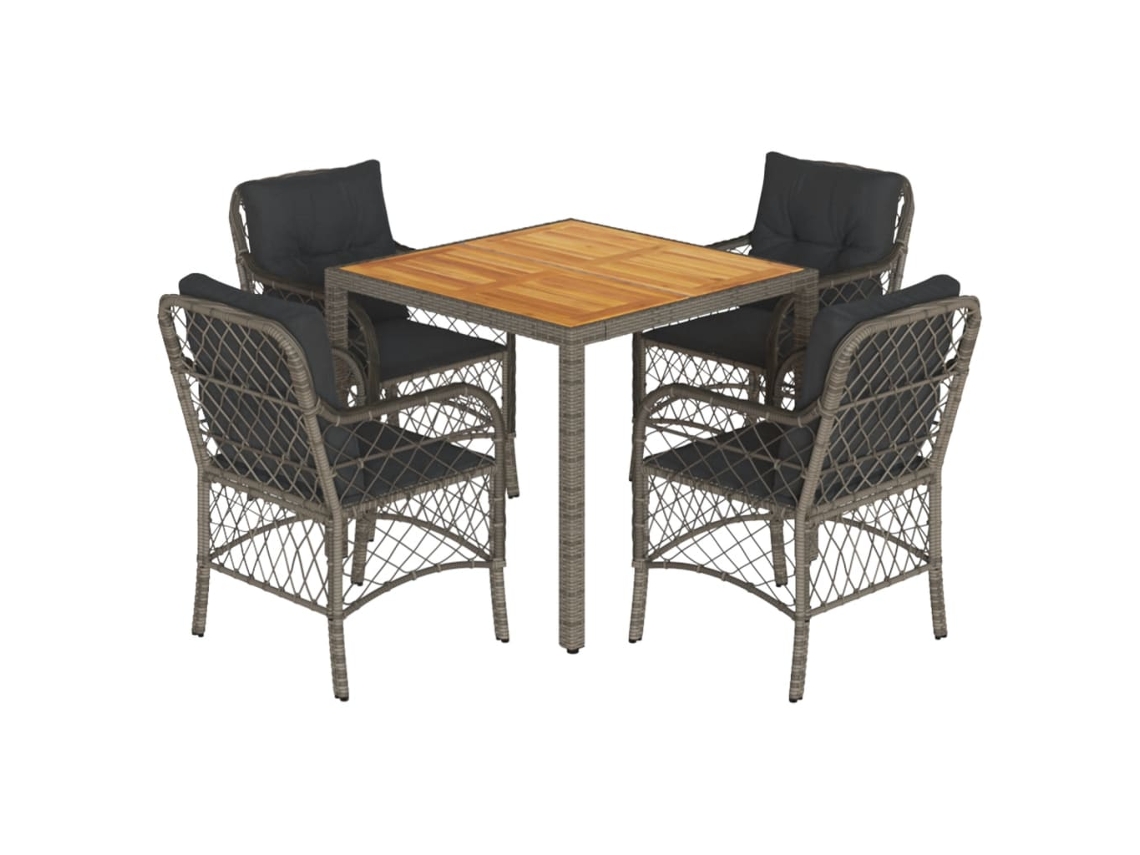 Conjunto 5 comedor de jardín VIDAXL con cojines ratán sintético gris