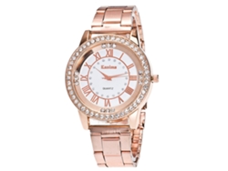 Reloj De Pulsera De Cuarzo Con Brazalete De Acero Y Diamantes De Imitación Para Hombre Y Mujer (oro Rosa)