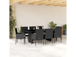 Juego de comedor de jardín de 9 piezas con cojines de mimbre negros de DKD Home Decor