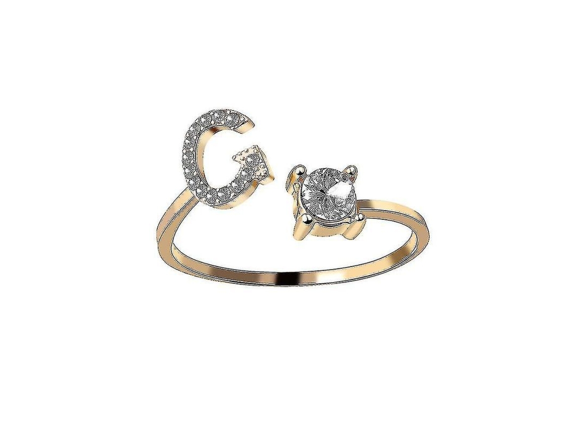 2026-anillo Ajustable De Metal Dorado Con Letra Inicial A-z Piedras Cristal Para Mujer Regalo
