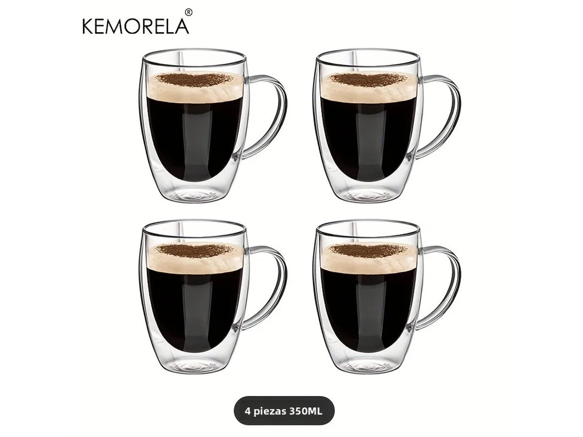Tazas de café de vidrio de doble pared con aislamiento térmico y asas, 350 ml, transparente Mdug (4 unidades)