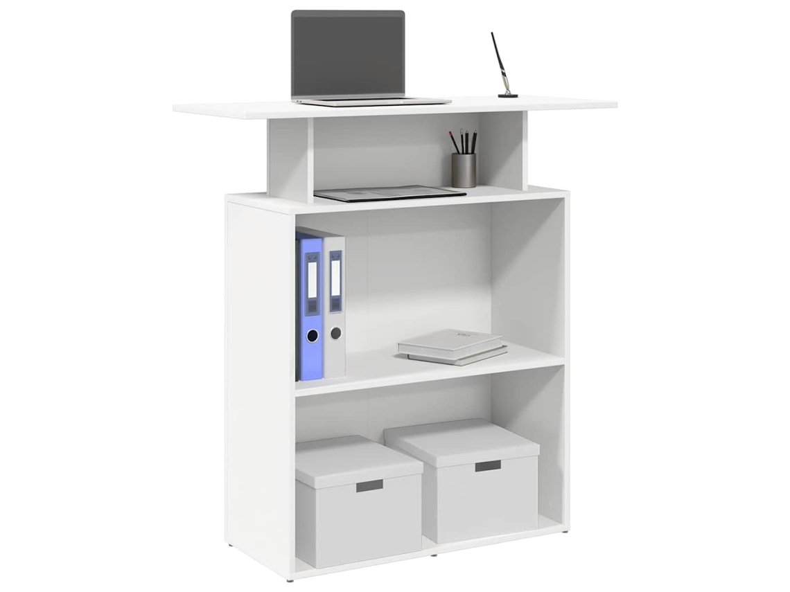 Mostrador de recepción blanco de 100x40x104 cm, fabricado en madera de ingeniería.