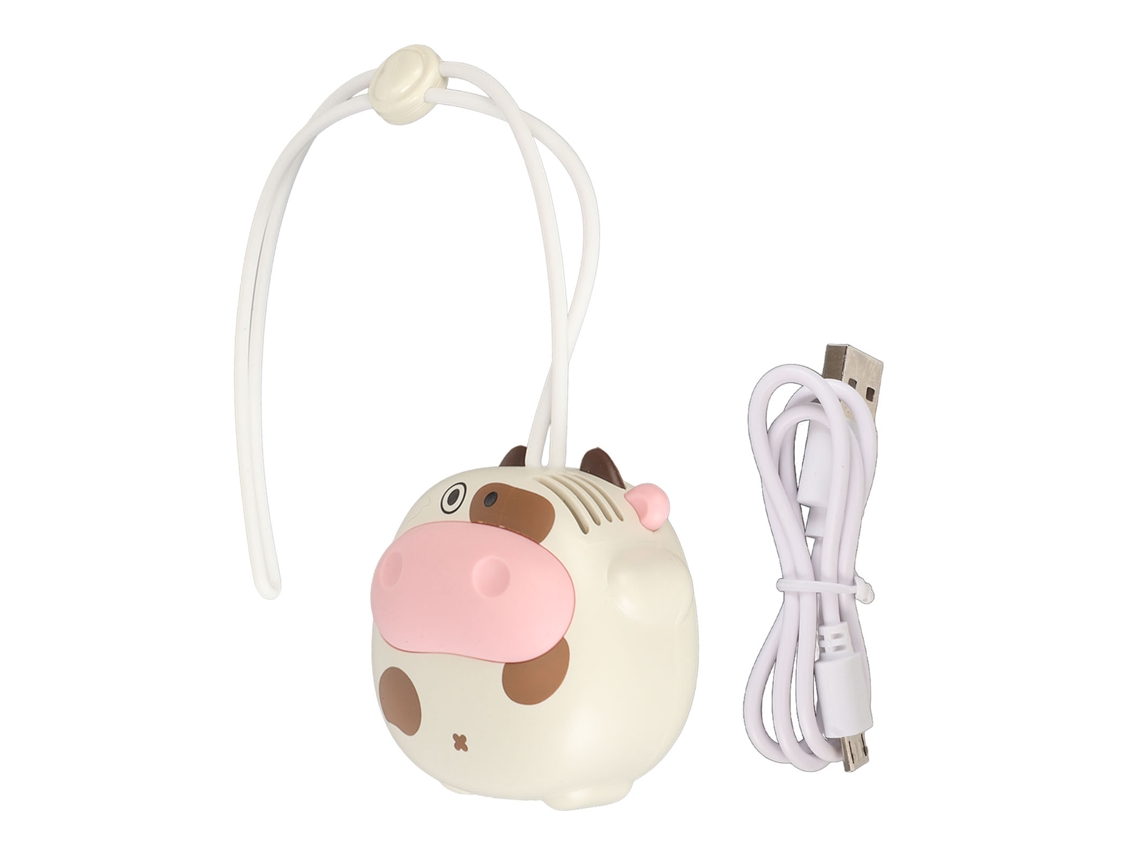 Ventilador Colgante Mini Para Cuello Usb Recargable Sin Aspas Forma De Vaca Cartoon Con Cordón Ajustable Beige