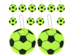 Juego de 12 llaveros reflectantes de fútbol en PVC sólido.