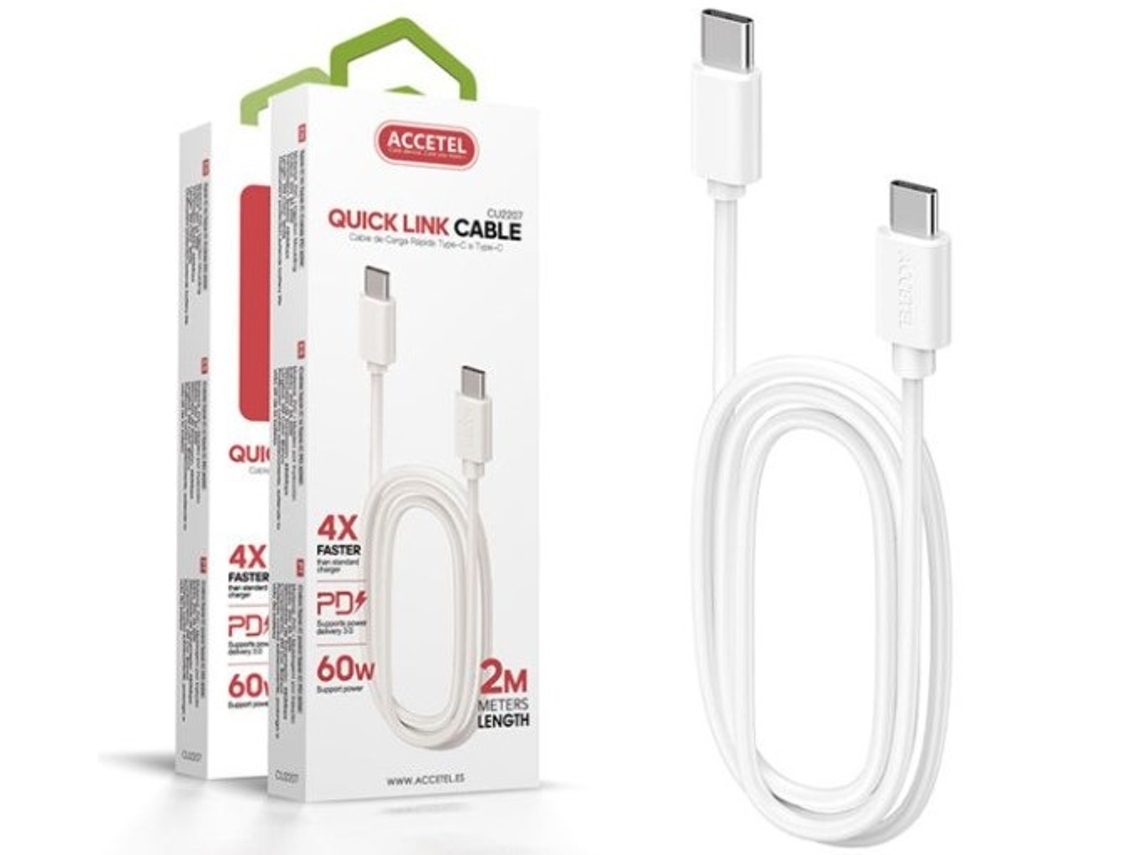 Cabo 2m Accetel Cu2207 Para Apple Iphone 17 | 60w Pd - Type-c Branco