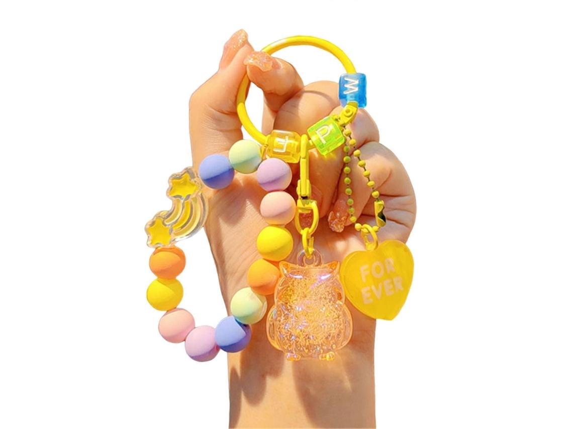 Pulseira De Celular Com Pingente De Corujas E Miçangas, Chaveiro Anti-perda Para Celular, Bolsa E Chaves.