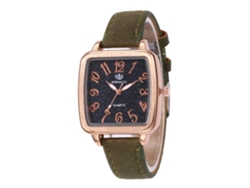 Reloj De Pulsera Sencillo De Cuero Con Esfera Cuadrada Y Movimiento De Cuarzo (verde Militar)
