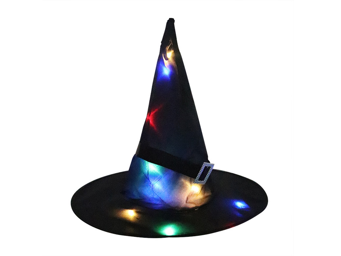Sombrero de bruja con luces LED y cinturón ajustable