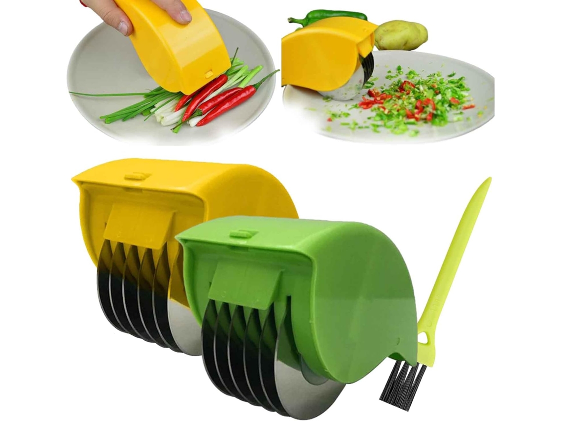 (1 Verde Y 1 Amarillo) Picador Manual De Perejil/hierbas Con 6 Cuchillas Extraíbles De Acero Inoxidable
