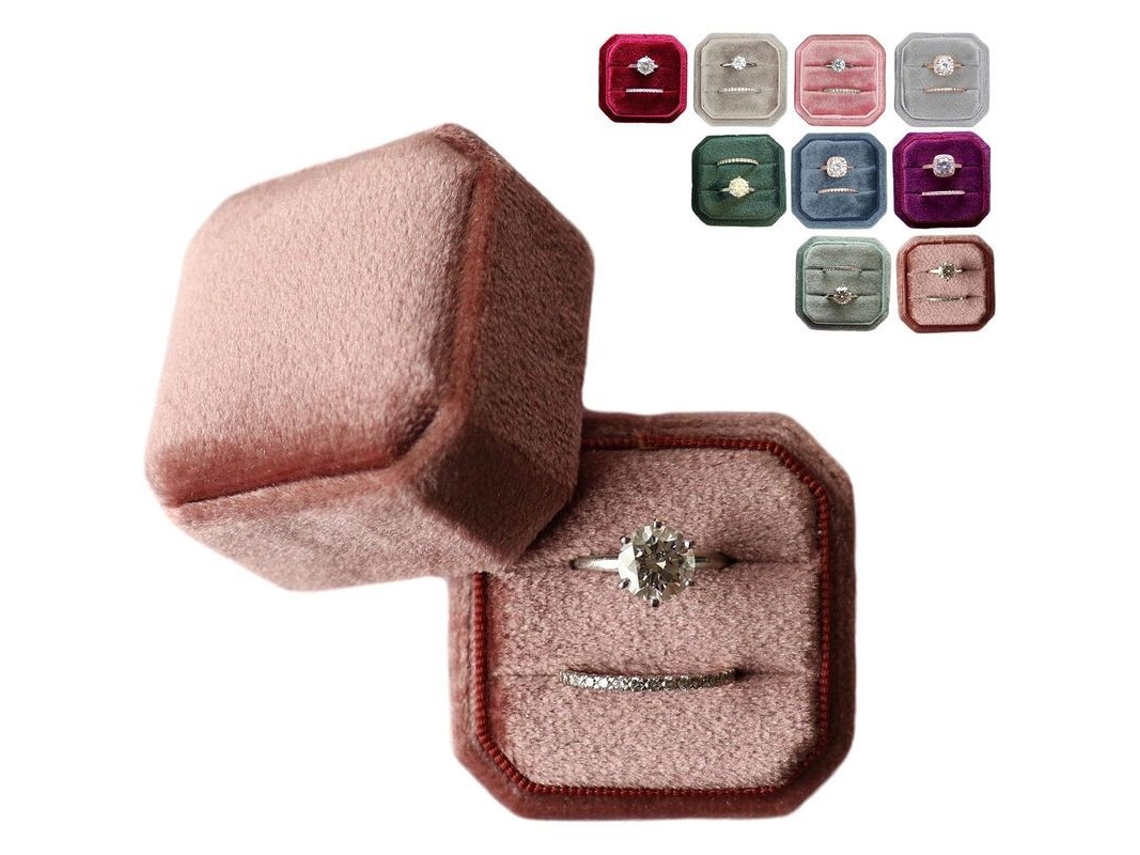 Caixa de Anéis de Veludo Vintage com 2 Compartimentos Ideal para Fotografia de Casamento (cinnamon Rose)