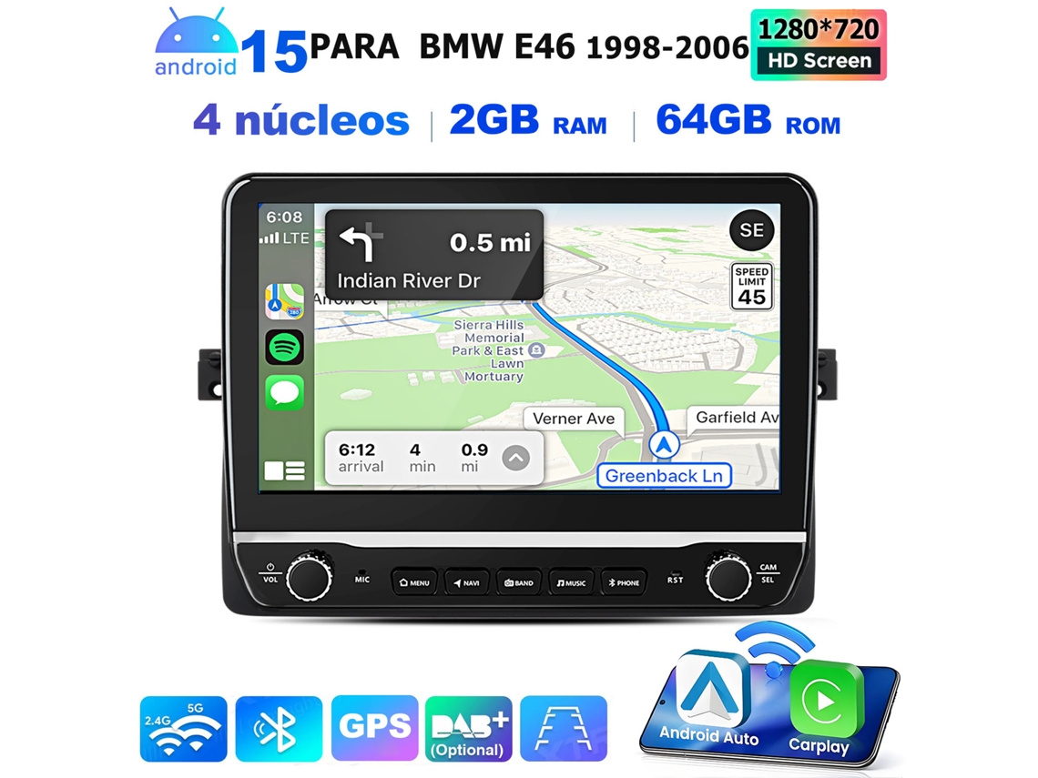 Pantalla Android Auto De 10.1" (2 Gb + 64 Gb) – Radio Gps Android 15 Para Bmw E46 (1998–2006) – Bluetooth, Controles En El Volante, Carplay