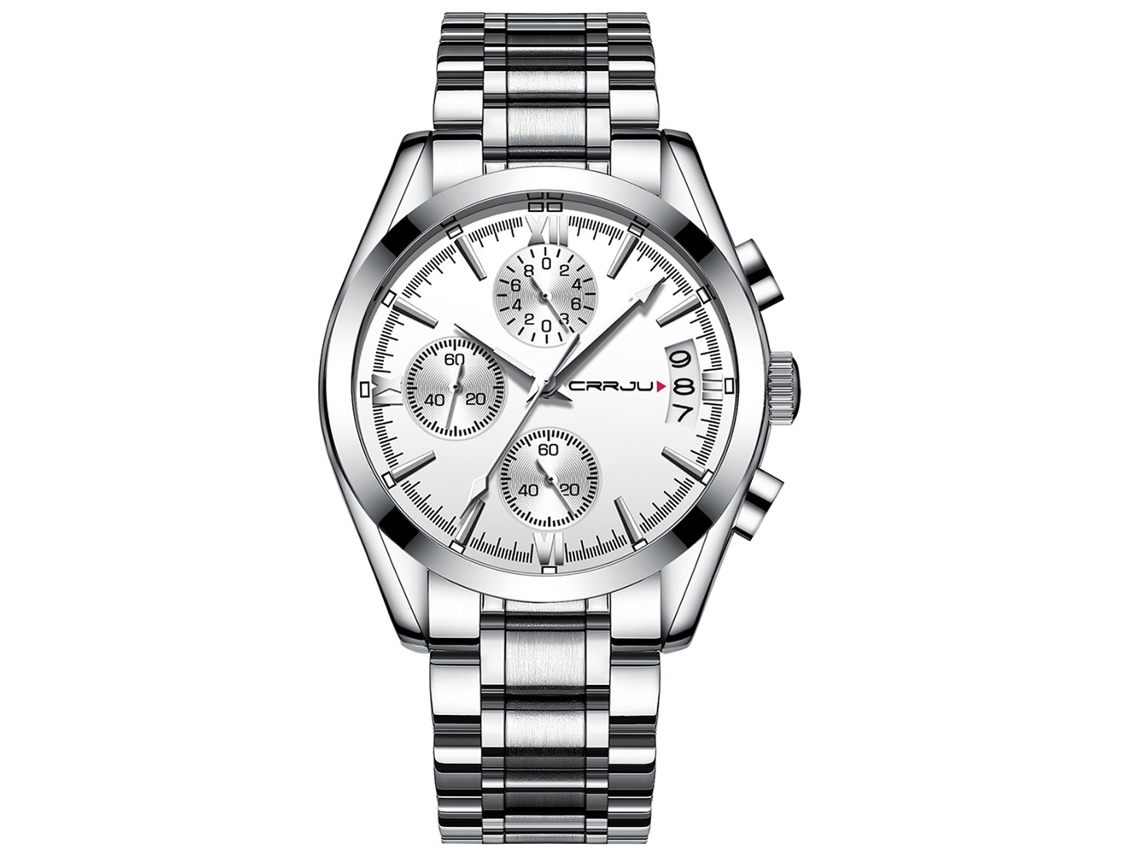 Reloj De Pulsera De Cuarzo Para Hombre Con Correa De Acero Inoxidable Y Diseño De Tres Zonas Horarias (plateado Y Blanco).