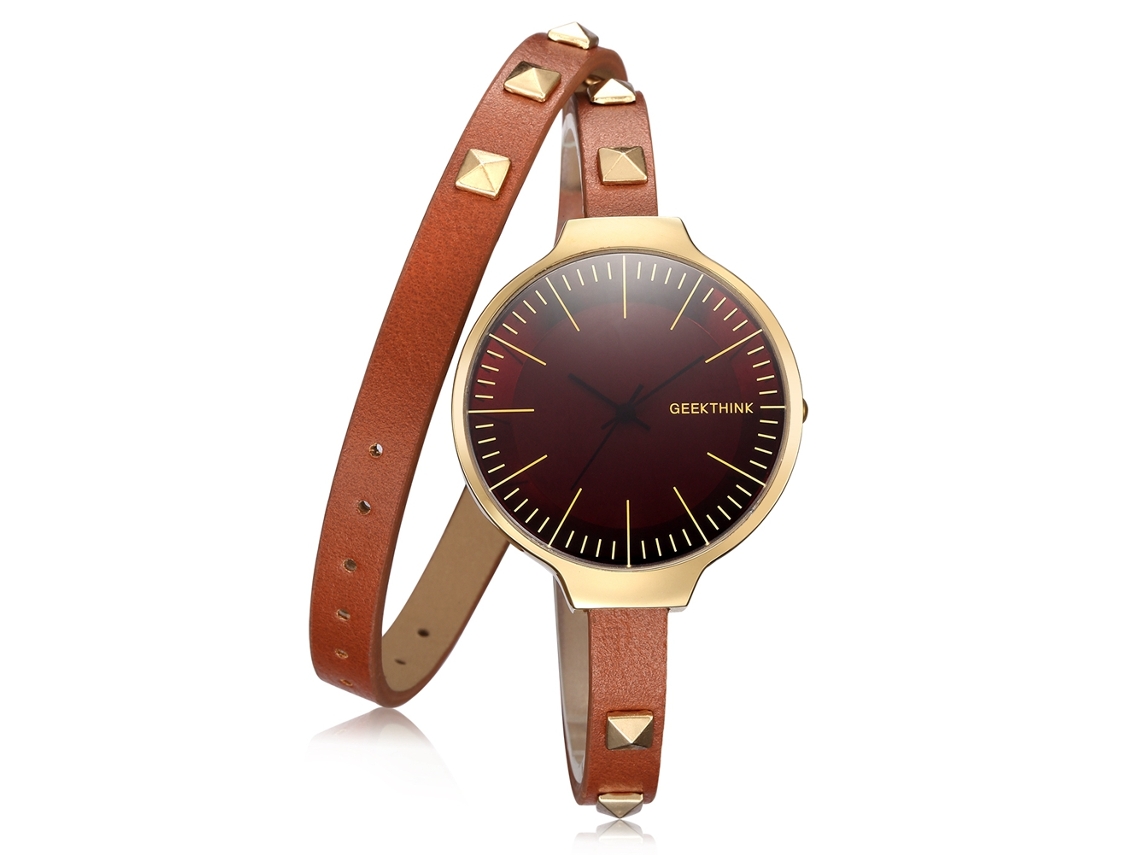 Reloj De Cuarzo Retro Para Mujer Con Correa De Piel Sintética Marrón Multicapa Geekthink
