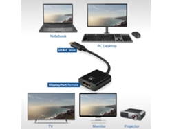 Adaptador de cable de video Ewent Ew9825 0.15M Usb Tipo-C Displayport Negro