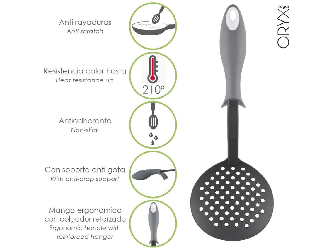 Espumadera Cocina Nylon Con Mango Antigotas Engomado 35 x 11.7 cm ORYX