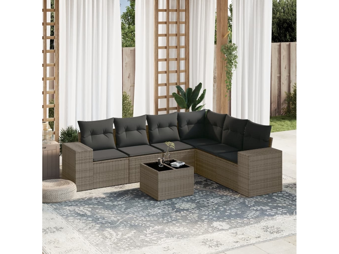 Conjunto de sofás de jardín de 7 piezas DKD Home Decor con cojines de mimbre gris