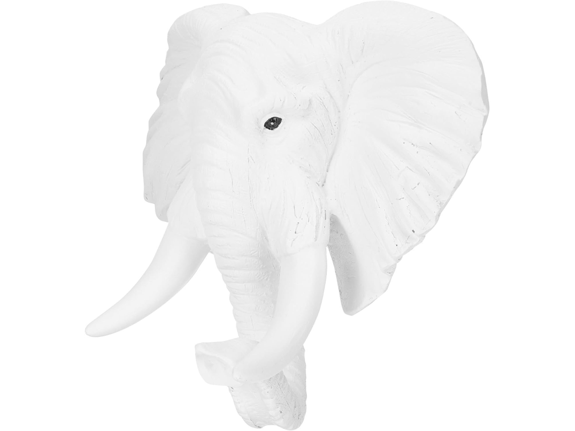Escultura Pared Decoración Cabeza Elefante Textura Especial Resina Blanca Fácil Colgar Acabado Delicado Salas