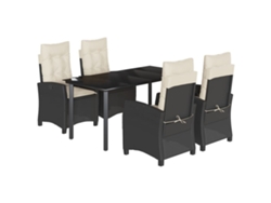 Juego de 5 piezas de comedor de jardín con cojines de mimbre, color negro, EXCLUSIVA DE LA CASA