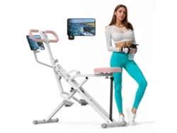 Máquina de Sentadillas y Remo MERACH, Resistencia Ajustable, Plegable, LCD, Soporte para Móvil, 160 kg, para Abdominales, Piernas, Caderas, Blanco