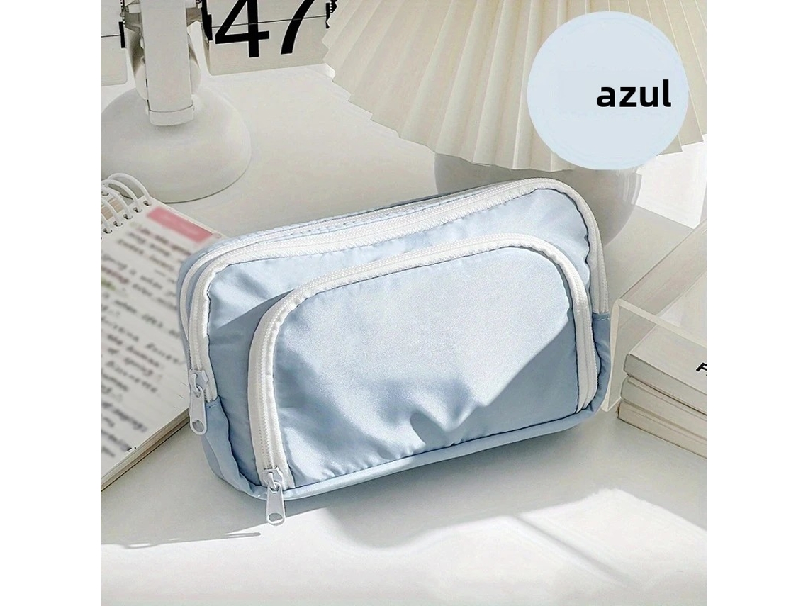 (azul) Estuche Grande Para Lápices, Elegante Estuche Escolar, Estuche Sencillo Con Cremallera Para Lápices.
