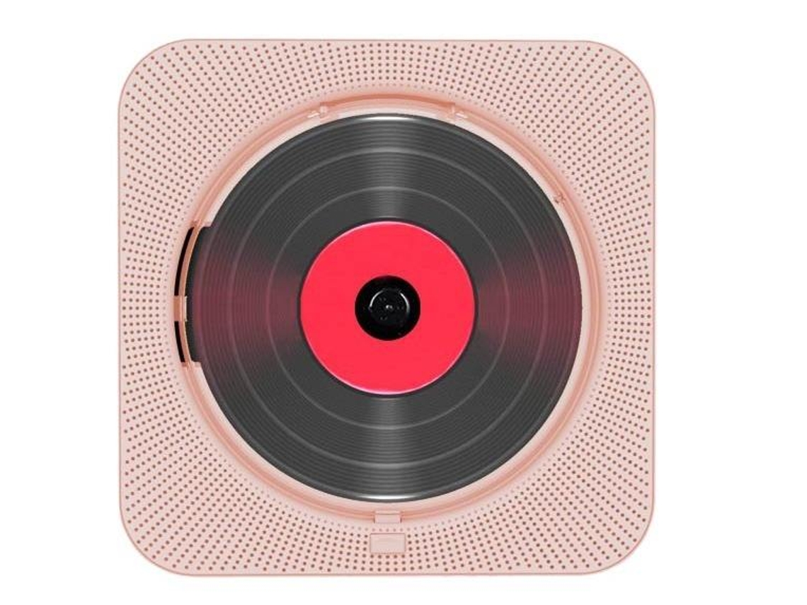 Reproductor de CD de pared con temporizador, pantalla digital y conexión Bluetooth. Recargable, color rosa coral, KC 909.