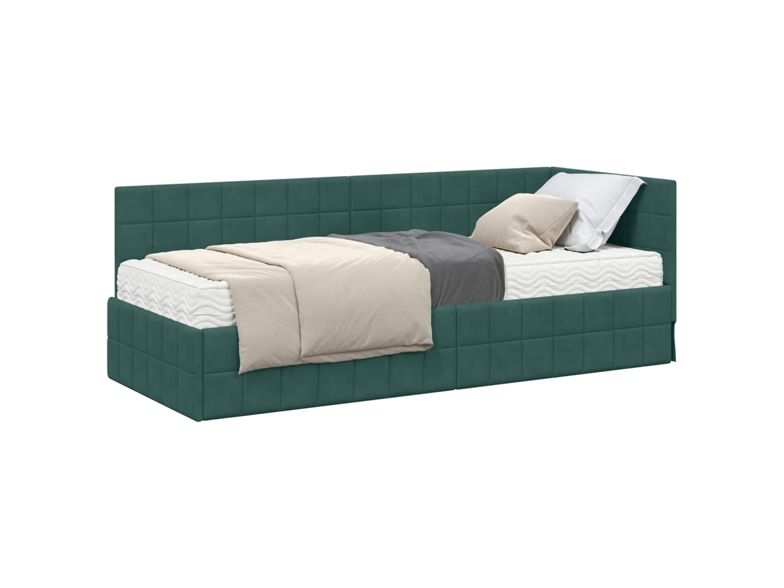 Maison Exclusive - Estructura De Cama Esquina Con Colchón 2 Pcs Verde Terciopelo