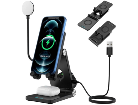 Estación de Carga Sem Rápida Dobrável Lâmpada Led para iPhone 13 YIZHOOD Negro