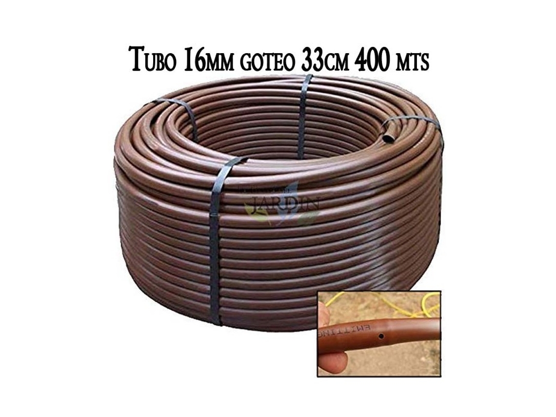 UBERIA de Goteo marrón 16mm con GOTEROS integrados cada 35 cm. Espesor 1 mm. Caudal 2,5 l/h.