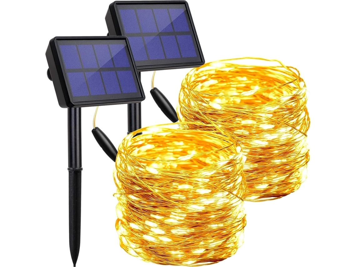 Farolas Solares Exteriores Impermeables, Juego De 2 Unidades, 22 Metros Cada Una, 200 Led, 8 Modos De Iluminación, Bajo Consumo Energético