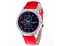 Reloj Cronógrafo Zhoulianfa De Cuarzo Con Cristal Y Strass En Correa De Cuero Rojo