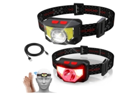 Linterna frontal recargable, luz frontal impermeable de 1500 mAh, 6 modos, para caminatas, campamentos, pesca, lectura nocturna, paquete de 2 (negro) YIZHOOD