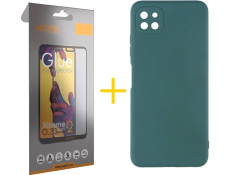 Carcasa y Protector de Pantalla de Vidrio Full Samsung A22 5G ACCETEL Silicona Líquida Verde