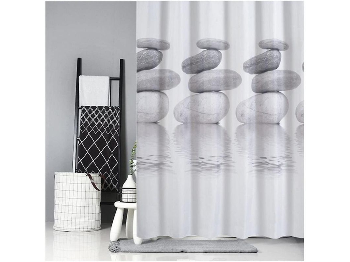 2026-cortina De Ducha Textil 180x200cm Gris Antimohos Repelente Al Agua Con 12 Anillos Kfa